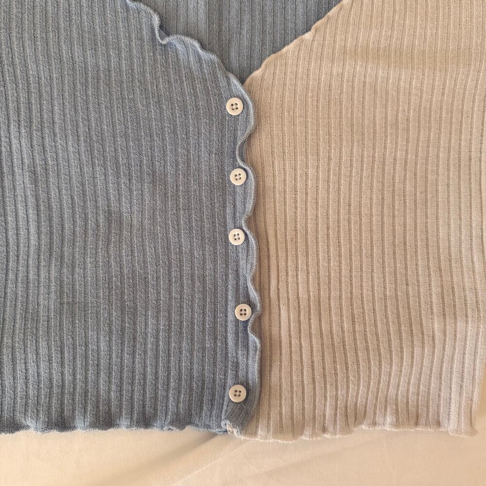 Shein Color Block Ribbed Baby Tee Small Asymmetrical Button Y2K Top - Picture 5 of 9